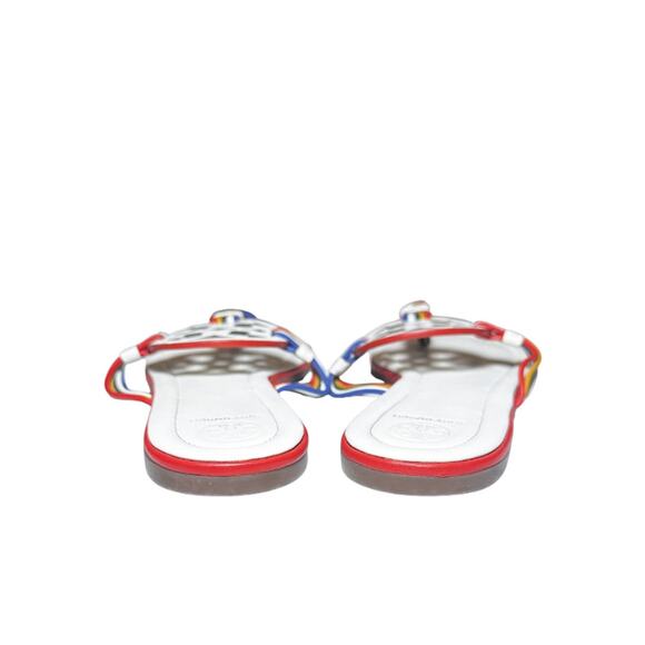 Tory Burch Mignon Miller Ivory Rainbow Leather Logo Thong Flat Sandals Size 9 - Picture 3 of 5
